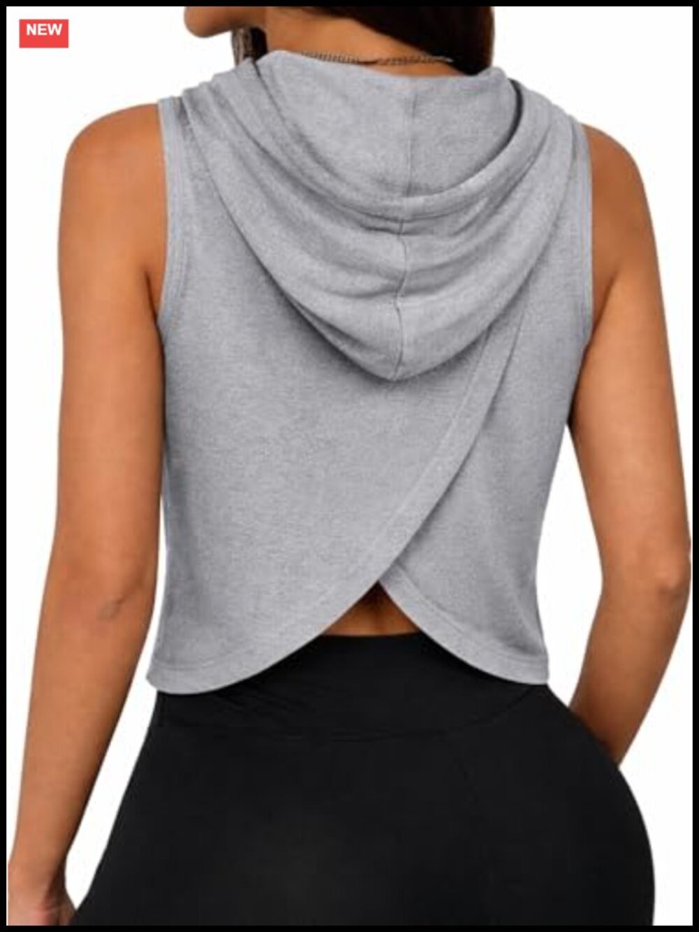 Open Back Sleeveless Cropped Hooded Tank Top Workout Gym Yoga Shirt